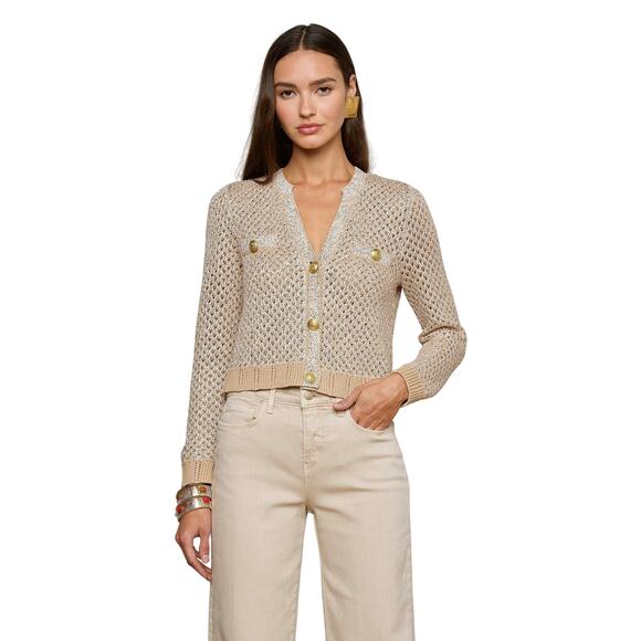 L’Agence Blanca Sequin Cardigan Natural Multi Gold NWT Embellished Knit Sweater